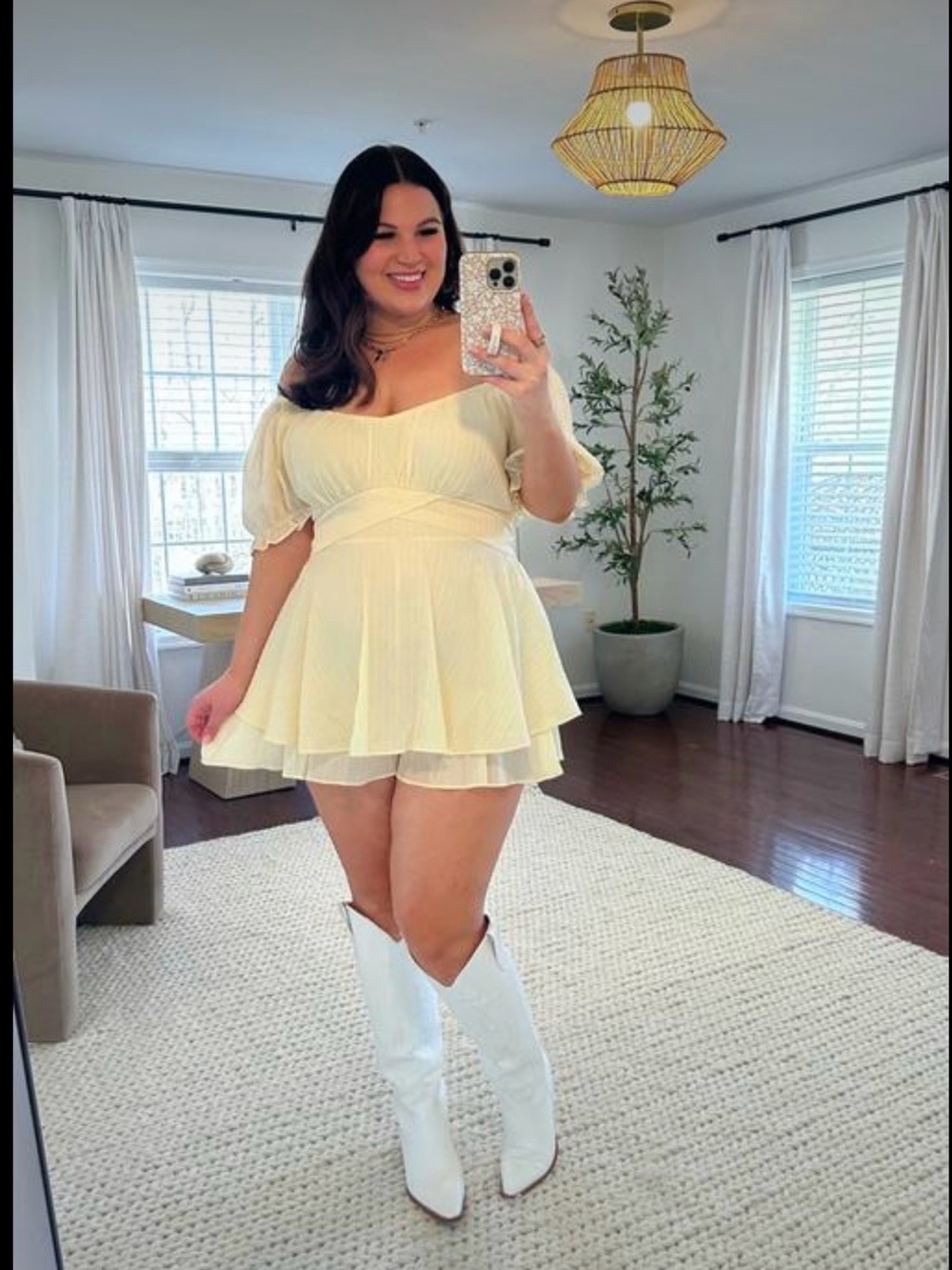 ARULA Cream Puff-Sleeve Mini Dress